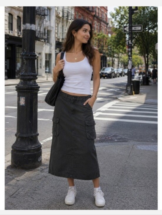 Brandy Melville Dresses & Skirts - Brandy Melville Cargo Midi Skirt Charcoal Ripstop Utility Gorpcore Slit 30 Waist
